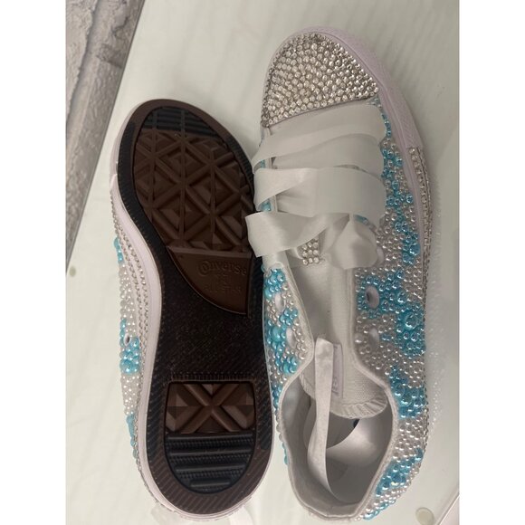 Converse Unisex Faux Pearl & Rhinestone Custom Sneakers Size M 6 / W 8 - Picture 7 of 11